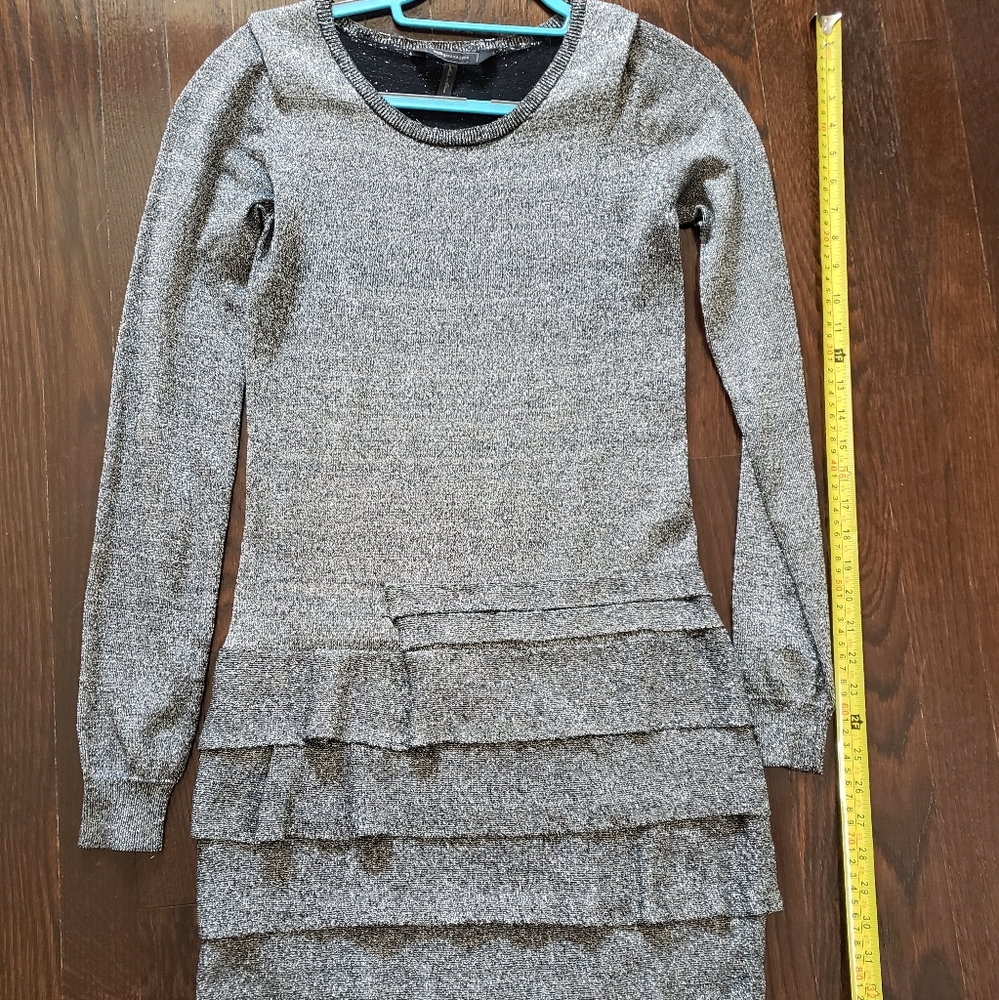 BCBG Maxazria silver ruffle silk dress- S